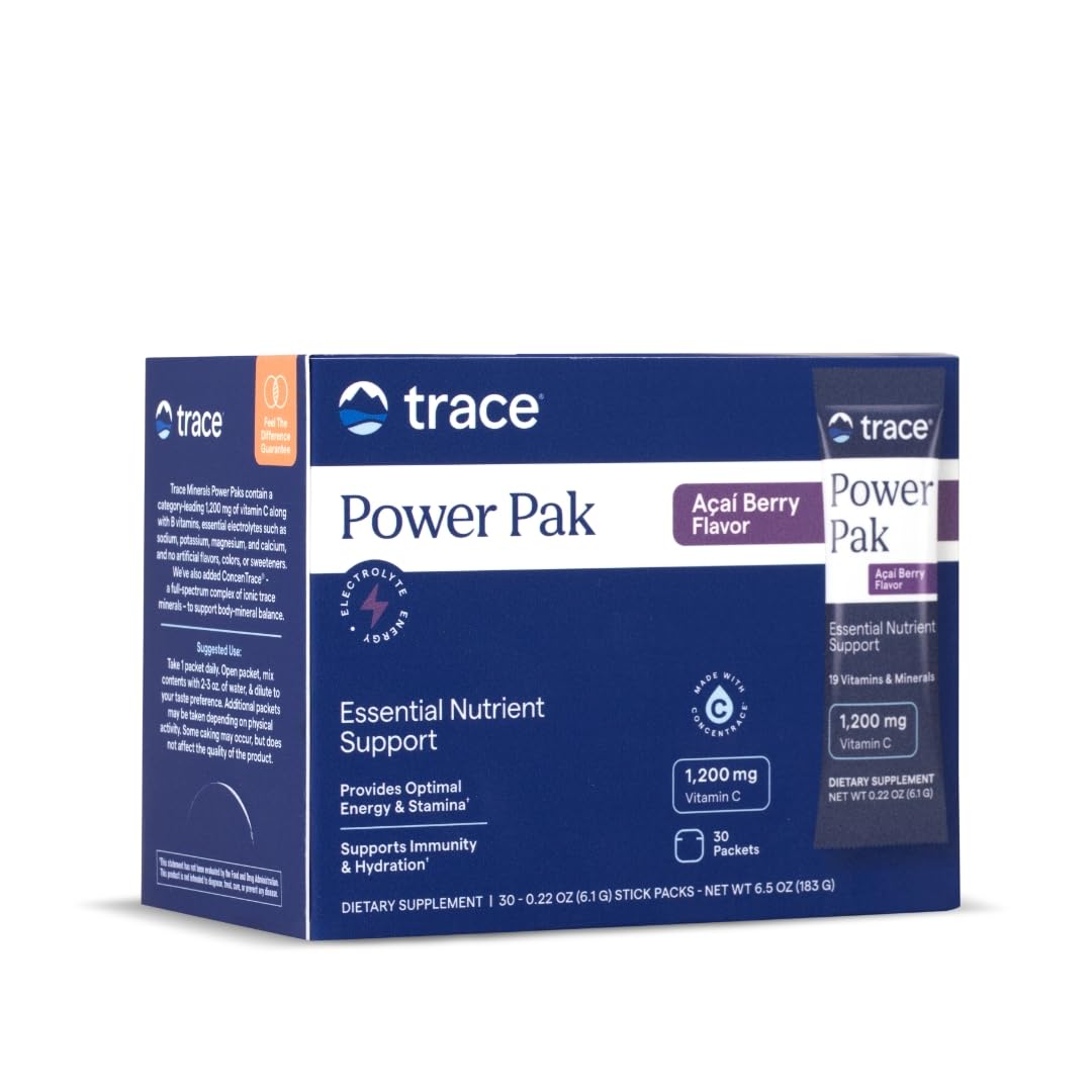 Trace Minerals Power Pak Electrolyte Powder Packets 1200 mg Vitamin C, Zinc, Magnesium | Boost Immunity, Hydration and N