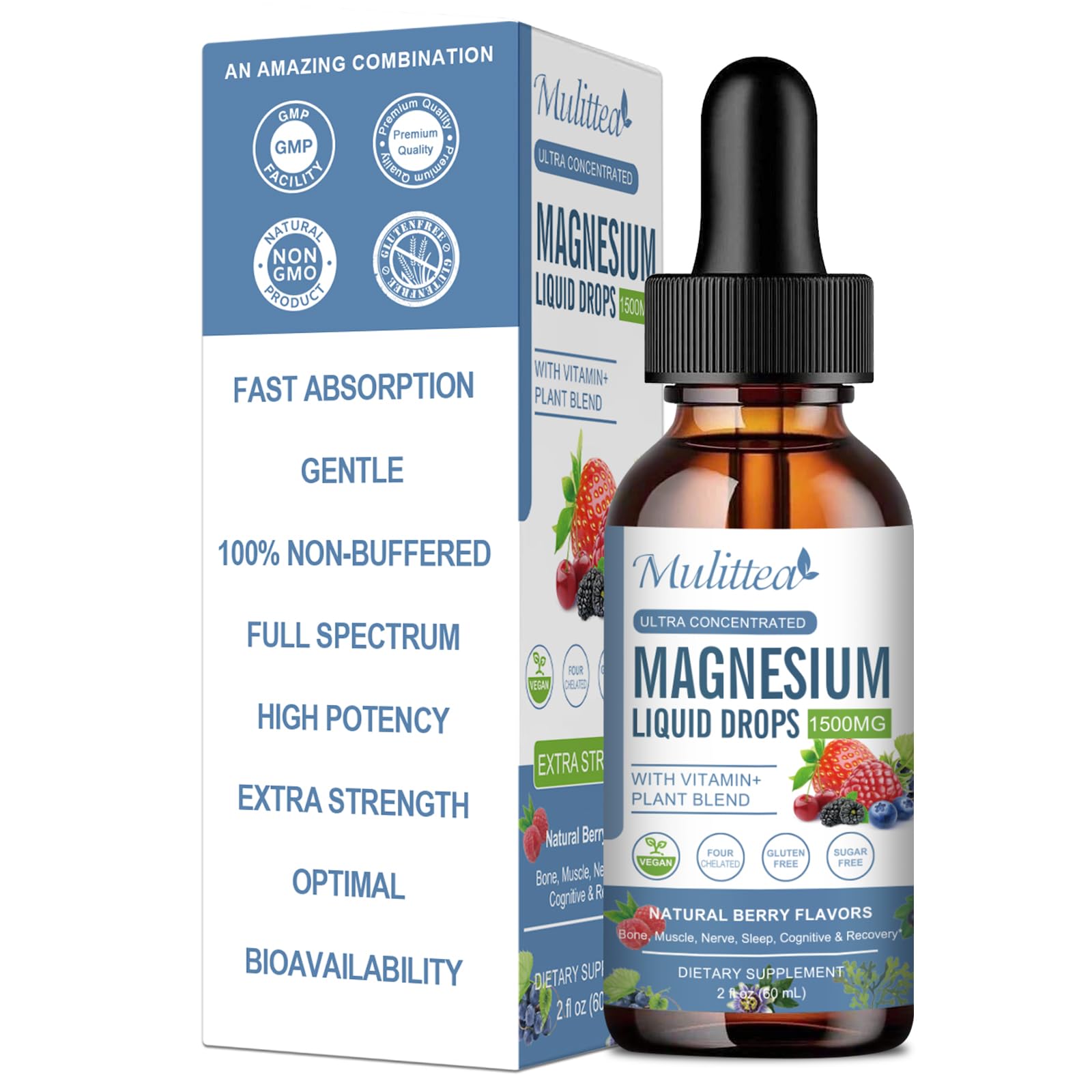 Magnesium Glycinate Liquid Drop for Night, Heart, and Muscles - Sugar-Free with Potassium, L-Theanine, Sea Moss, Vitamin
