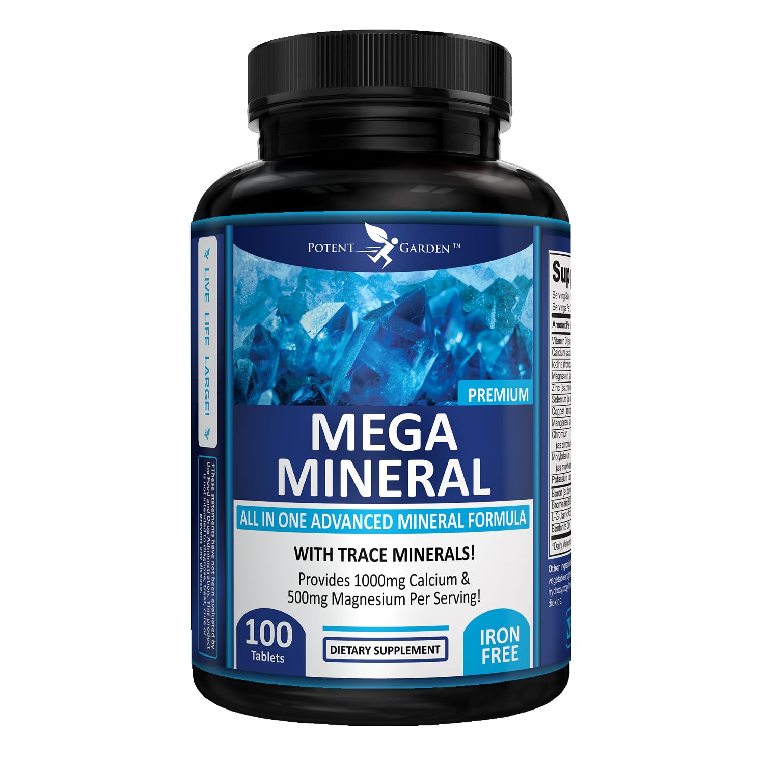 Potent Garden Mega Mineral Supplement for Men & Women - Iron Free Calcium & 72 Trace Minerals - 100 Pill Bottle
Potent G